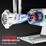 LINKChef MG-3840D-US Meat Grinder 2500W Electric Food Grinder Sausage Stuffer with 3 Size Plates and Kubbe Kits