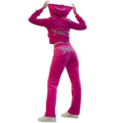 VoyageMartZenithTrend Women's Casual Tracksuit Two Piece Set Zip Up Hooded Jacket Flare Pants, S, Rose Red