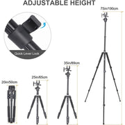 Fooletu Shooting Tripod with Adjustable Height 25-75 in, Aluminum Alloy, Black, Shooting Saddle Clamp, 360 Rotating Ball Head KQ-299+K-1