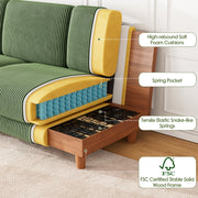 HOMSHADE 101 in Sofa Couch, 24 in Deep Seat, Corduroy Upholstered, Oversized Loveseat with Storage Armrest, Cup Holder, 2 Pillows, Green