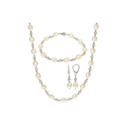 Cultured Women's Freshwater Pearl and Diamond Cut Bead 3 Piece Set - Unique Design