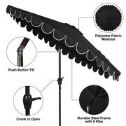 Better Homes & Gardens Premium 9 ft Black Scallop Market Patio Umbrella, Crank Lift, 3-Angle Tilt
