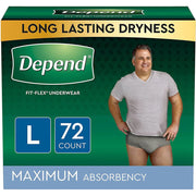 Depend FIT-Flex Incontinence Underwear for Men, Grey, Large, 72 Count - Maximum Absorbency