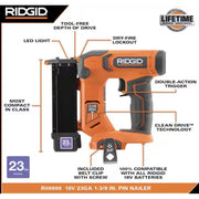 Ridgid 18V Cordless 23-Gauge 1-3/8 in. Headless Pin Nailer, Orange, Metal Body, R09898B
