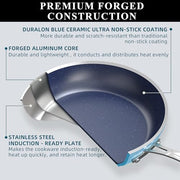 Nuwave Healthy Duralon Blue Ceramic Nonstick Cookware Set, Diamond Infused, Scratch Resistant, Induction Ready, Oven Safe, 12-Piece, 31427