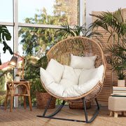 Walsunny Rocking Egg Chair, Outdoor Patio Wicker Lounger, Oversized Egg Shell Design, Beige Cushion, Indoor Outdoor Use