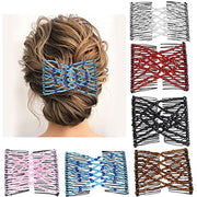 Aethland Magic Hair Comb Elastic Beaded Hair Clips, Double Slide Hairpins, Colorful Set of 6 for Women and Girls, AFUS100207