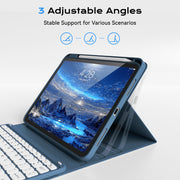 Aoub A3354 Touchpad Keyboard Case for iPad A16 11th Generation 11in and iPad 10th Generation 10.9in, Backlit Magnetic Detachable Wireless Bluetooth Keyboard, Navy Blue