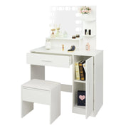 Ktaxon Vanity Set with 3 Color Lighted Mirror, Makeup Table with 3 Storage Shelves & Drawers, Dressing Table Makeup Desk with Stool, White