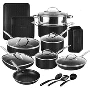 Granitestone 20 Pc Nonstick Cookware Set, Diamond Coated, Oven Safe to 500F, Dishwasher Safe, Black Speckle, 8103
