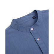 Sogami Men's Long Sleeve Cotton Linen Shirt, Band Collar, Button Down, Loose Fit, Casual