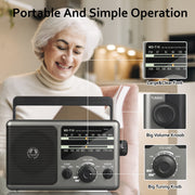Jazmm Portable AM FM Radio with Digital Tuning, Large Knob, Dual Power AC and Battery, Black