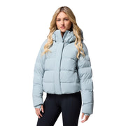 Columbia Women's Amaze Puff Hooded Down Outerwear Coat, 650-Fill Power, Water-Repellent, Crushed Blue, Large, 213371