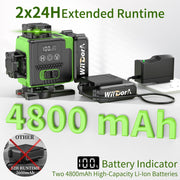 Wildora Laser Level, 16 Line 4x360 Green 4D Cross-Line, Self-Leveling with Remote Control, 2x4800mAh Batteries, Tripod and Hard Carrying Case