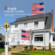 VIVOHOME X002L9MJ85 20FT Telescoping Aluminum Flag Pole Kit with 3x5 Polyester American Flag, Golden Ball Topper, Silver