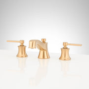 Signature Hardware Pendleton Widespread Bathroom Faucet, 1.2 GPM, Brushed Gold, Double Lever Handles, Pop-Up Drain Assembly, 948595