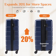 Concetta 3 Pcs ABS Hardside Luggage Set, Lightweight Expandable Hard Shell Suitcases with TSA Lock, 360 Spinner Wheels, Blue, ELCO-XLX