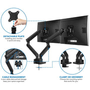 Mount-It Dual Monitor Desk Mount, Full Motion Arms, Height Adjustable, Fits Two 17