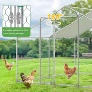 LZ Gojooasis Large Chicken Coop Walk-In Metal Poultry Cage with Lockable Door and Removable UV Water-Resistant Cover Silver 10ft x 6.6ft x 6.6ft for 15 Chickens