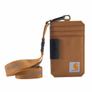 Carhartt Nylon Duck ID Holder with RFID Blocking, Water-Resistant Interior, Breakaway Reflective Lanyard, Brown