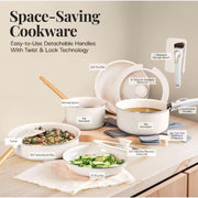 Gotham Steel 6148 18 Piece Aluminum Ceramic Nonstick Detachable Handle Cookware Set in Cream
