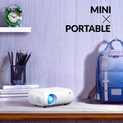 ARTSEA M8 Mini Projector, Portable, 9000 Lumens Brightness, Full HD 1080P, Dual HiFi Stereo Speakers, White, Includes Carrying Bag and Tripod