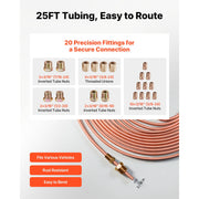 KFFKFF Brake Line Repair Kit, 3/16 in Copper-Coated Tubing, 45 Double and Single Flaring Tool Set, 25 ft Line, 16 Fittings, 4 Unions, Tube Cutter, 5 Adapters, Storage Case, CT-2032D