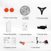 BAOKALER Gasoline Grass String Trimmer, 52cc Two-Stroke Engine, Adjustable Straight Shaft, Ergonomic Handle, 4 Detachable Heads, 1.25L Fuel Tank