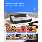 HBN Food Vacuum Sealer Machine, 80KPa Automatic Suction, Six Modes, Built-in Cutter and Bag Storage, Stainless Steel, CP-UFK-2032