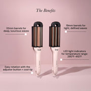 L'ANGE Hair VersaWaver Adjustable Titanium 3-Barrel Hair Waving Iron, Blush, 19mm and 32mm Wave Options, 4 Heat Settings, 2654-2655