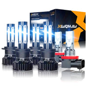 XWQHJW H7+H7+H11 LED Headlight Bulbs Combo, H7 High Low Beam and H11 Fog Lights, 6000K White, 16000 Lumens, 55W