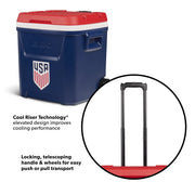 Igloo 60 QT Laguna Rolling Cooler with Cool Riser Technology and THERMECOOL Insulation, Red White and Blue, 35282
