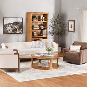 My Texas House Campbell Wood Accent Chair, Cream Polyester Fabric, Solid Wood Frame, Peg-Style Legs