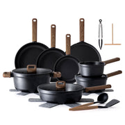 Sensarte Nonstick Ceramic Cookware Set, 24 Pieces, Induction Compatible, Dishwasher Safe, Black and White