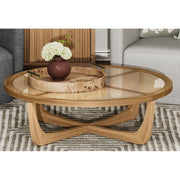 Beautiful 531692WEB Round Burlwood Tabletop Tray with Gold Handles, Taupe, 1.75 in x 15.75 in by Beautiful