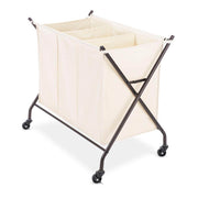 Whitmor 5588-11054 3-Section Rolling Laundry Sorter, Collapsible, Black and Natural