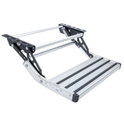 WheelX 1-Step Manual Retractable RV Steps, Foldable Aluminum Alloy with Thickened Steel Plate, 440 lb Load Capacity, Wide Anti-Slip Platform, Silver