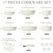 CAROTE 17pcs Pots and Pans Set, Nonstick Cookware Set Detachable Handle, Induction Kitchen Cookware Sets Non Stick with Removable Handle, RV Cookware Set, Oven Safe, Frying Pan Set