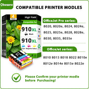 Obuweu 910XL Ink Cartridges Combo Pack, High Yield Black Cyan Magenta Yellow, Compatible with HP OfficeJet Pro 8020 8025 8035 8010 Series, 4 Pack