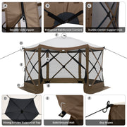 Hoteel H0044 12x12ft Pop-up Gazebo EZ Set-up Camping Canopy Tent with 6 Sides Mosquito Netting, Brown