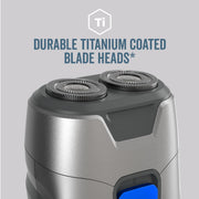 Ideavillage Products Titanium Edge Micro Rotary Electric Shaver for Men, Dual Floating Heads, Titanium-Coated Hypoallergenic Blades, Silver