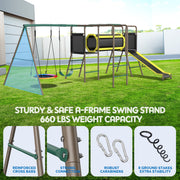 KLOKICK 5-in-1 Heavy Duty Metal Swing Set for Kids Backyard