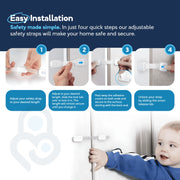 Baby Proof Me Adjustable Safety Strap Locks, 6-Pack, White, Child Safety Locks with Strong 3M Adhesive for Cabinets, Dishwashers, Fridges, Ovens, Trash Cans, Toilet BPM-SS240