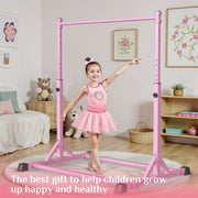 Primy Gymnastics Bar for Kids, Adjustable Height 39-61in, Steel Frame with Fiberglass Rail, Stable Triangle Base, Supports 230 lbs, Pink