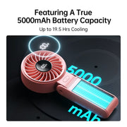 JISULIFE Versatile Portable Fan with LED Display, 5000mAh USB Rechargeable Battery, 5-Speed, Lanyard Included