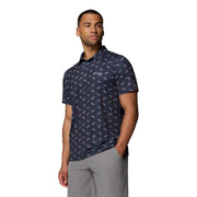 Columbia Men's PFG Super Slack Tide II Stretch Polo, UPF 50+ Sun Protection, Moisture Wicking, Nocturnal Bluefin Pride, Short Sleeve, 212101