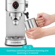 Casabrews 5418 Pro Espresso Machine, 20-Bar Italian Pump, Rapid 5-Second Heat-Up, Integrated Milk Frother, Silver
