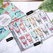 Body & Earth Hand Cream Gift Set, 12 Travel-Sized Shea Butter Lotion Tubes, Six Floral Scents, Green Tin Box