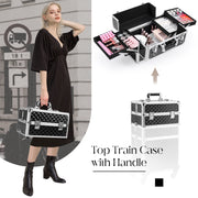 Joligrace W84G 3-in-1 Rolling Makeup Train Case, Lockable, Holographic Black Diamond