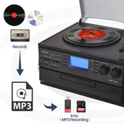 Direct Power Plus EZ-50SD-TT-19-K 10-in-1 Bluetooth Record Player Turntable for Vinyl Records CD Cassette USB/SD Convert